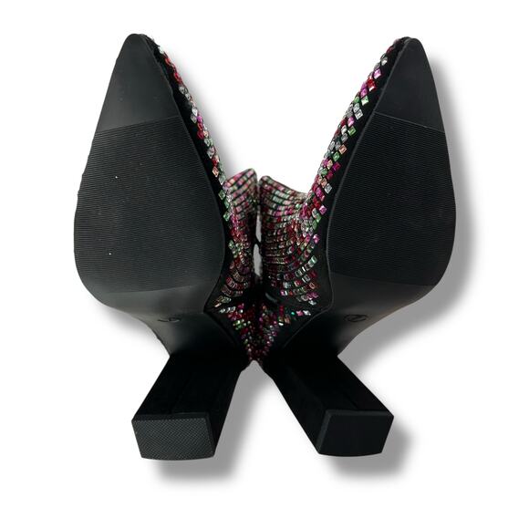 NEW Wild Pair Black Rainbow Rhinestone Bootie Size 6 Embellished Sparkly Heels - Picture 12 of 12